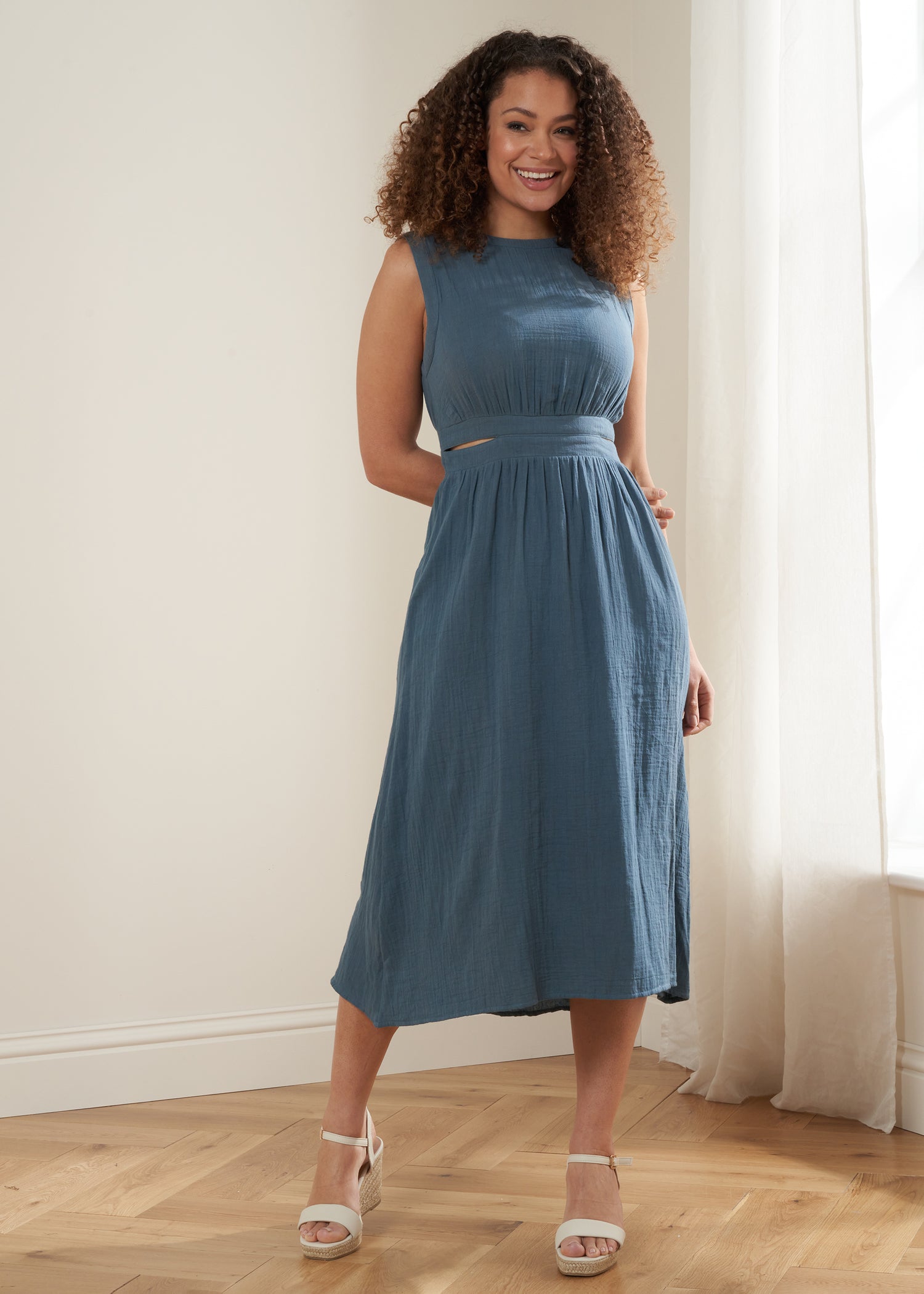 Blue Cotton Cheesecloth Midi Dress Women | All-Occasion | Truly UK Blue Cotton Cheesecloth Midi Dress Women | All-Occasion | Truly UK