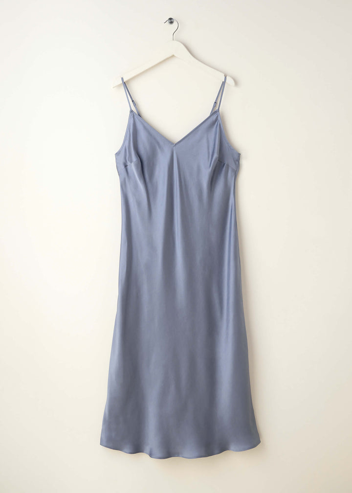 TRULY LIFESTYLE FRENCH NAVY BLUE SILK SLIP DRESS ON A HANGER