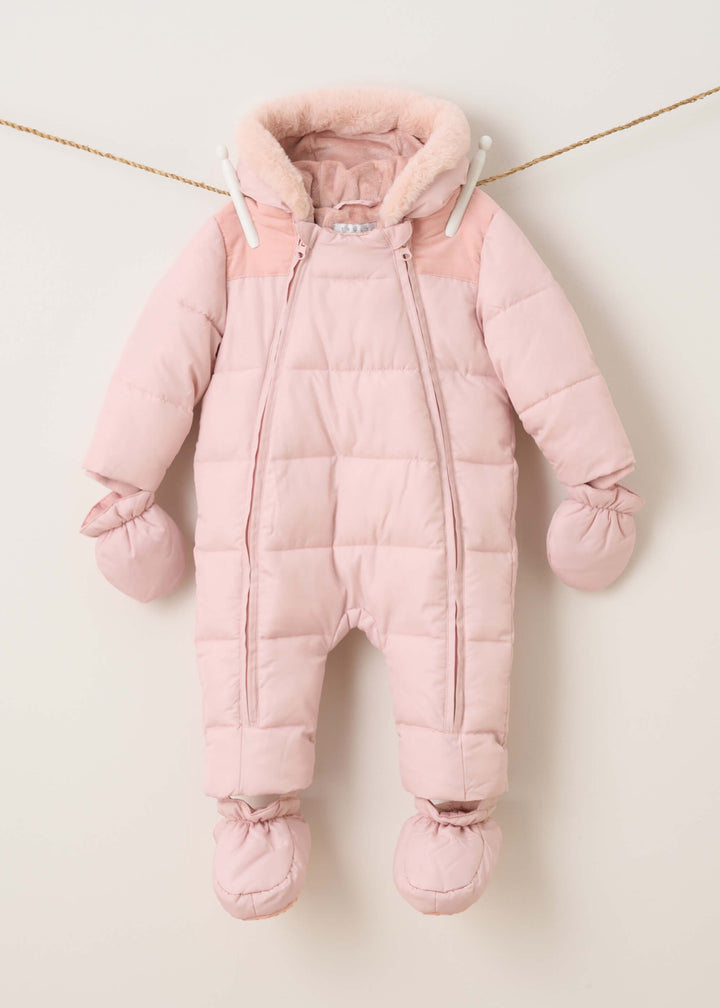 TRULY LIFESTYLE BLUSH PINK SNOWSUIT WITH DETACHABLE FEET AND MITTENS
