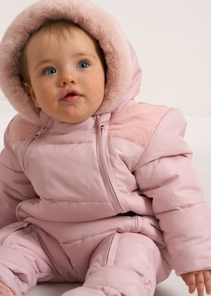 TRULY LIFESTYLE BLUSH PINK BABY SNOWSUIT WITH HOOD UP
