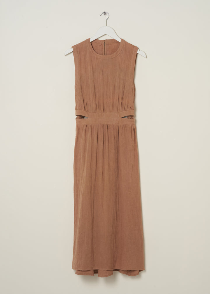 TRULY LIFESTYLE WOMENS COTTON CAMEL COLOURED CHEESECLOTH MIDI DRESS ON HANGER