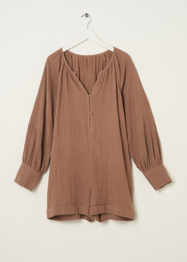 TRULY LIFESTYLE CAMEL COLOURED COTTON CHEESECLOTH PLAYSUIT ON HANGER