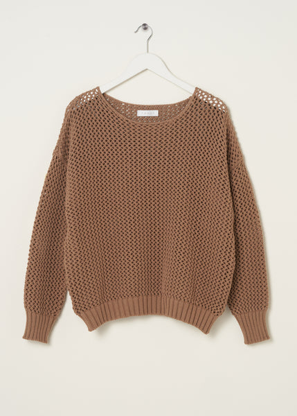 Womens Camel Wool Jumper Long-sleeved Jumper With Fluffy Knit
