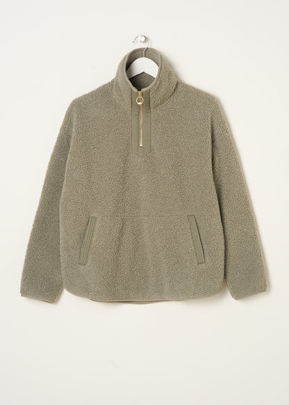 TRULY LIFESTYLE KHAKI GREEN BOUCLE ZIP JUMPER ON A HANGER