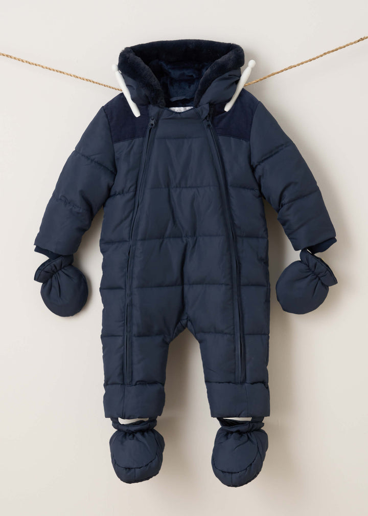 TRULY LIFESTYLE MIDNIGHT BLUE BABY SNOWSUIT WITH DETACHABLE FEET AND MITTENS 