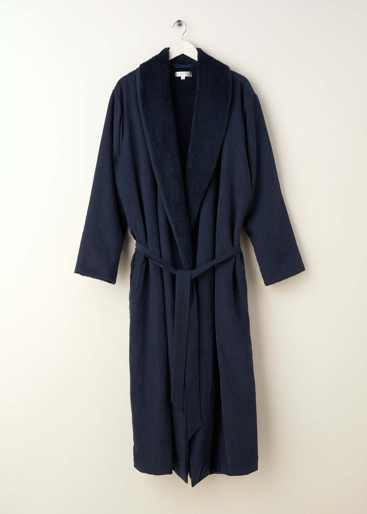 TRULY LIFESTYLE MENS MIDNIGHT BLUE FLEECE LINED DRESSING GOWN ON HANGER