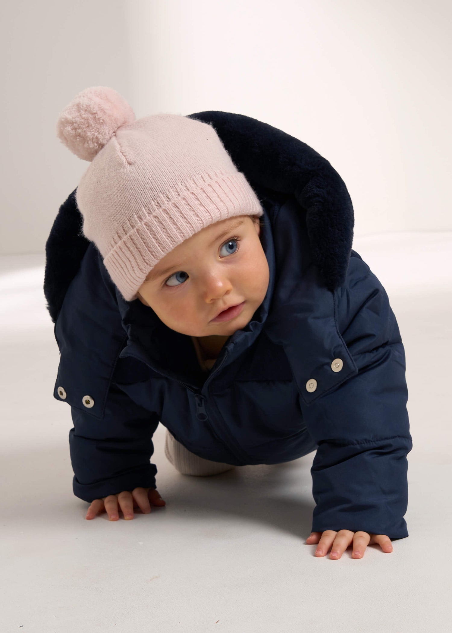 TRULY LIFESTYLE MIDNIGHT BLUE PADDED BABY COAT WITH FAUX FUR HOOD ON BABY