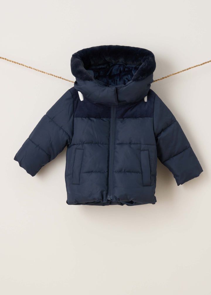TRULY LIFESTYLE MIDNIGHT BLUE PADDED BABY COAT WITH FAUX FUR HOOD HANGING