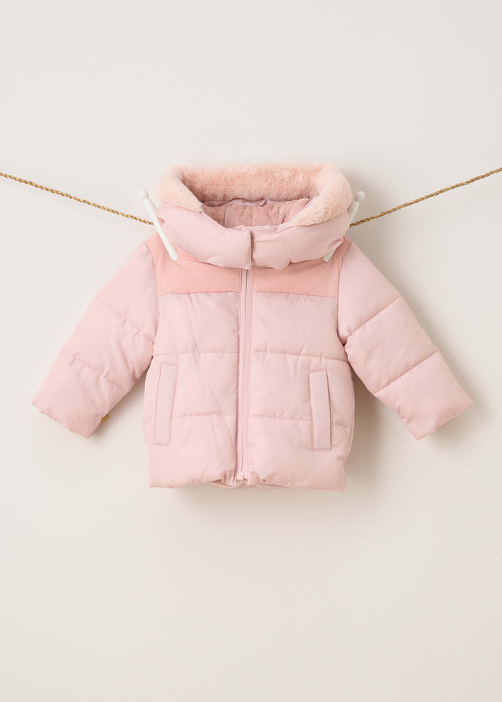 TRULY LIFESTYLE BLUSH PINK BABY COAT WITH FUR HOOD HANGING