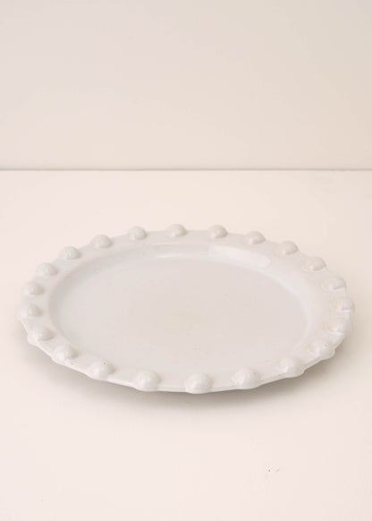 TRULY LIFESTYLE POM POM EDGED PALE GREY ROUND SERVING PLATTER