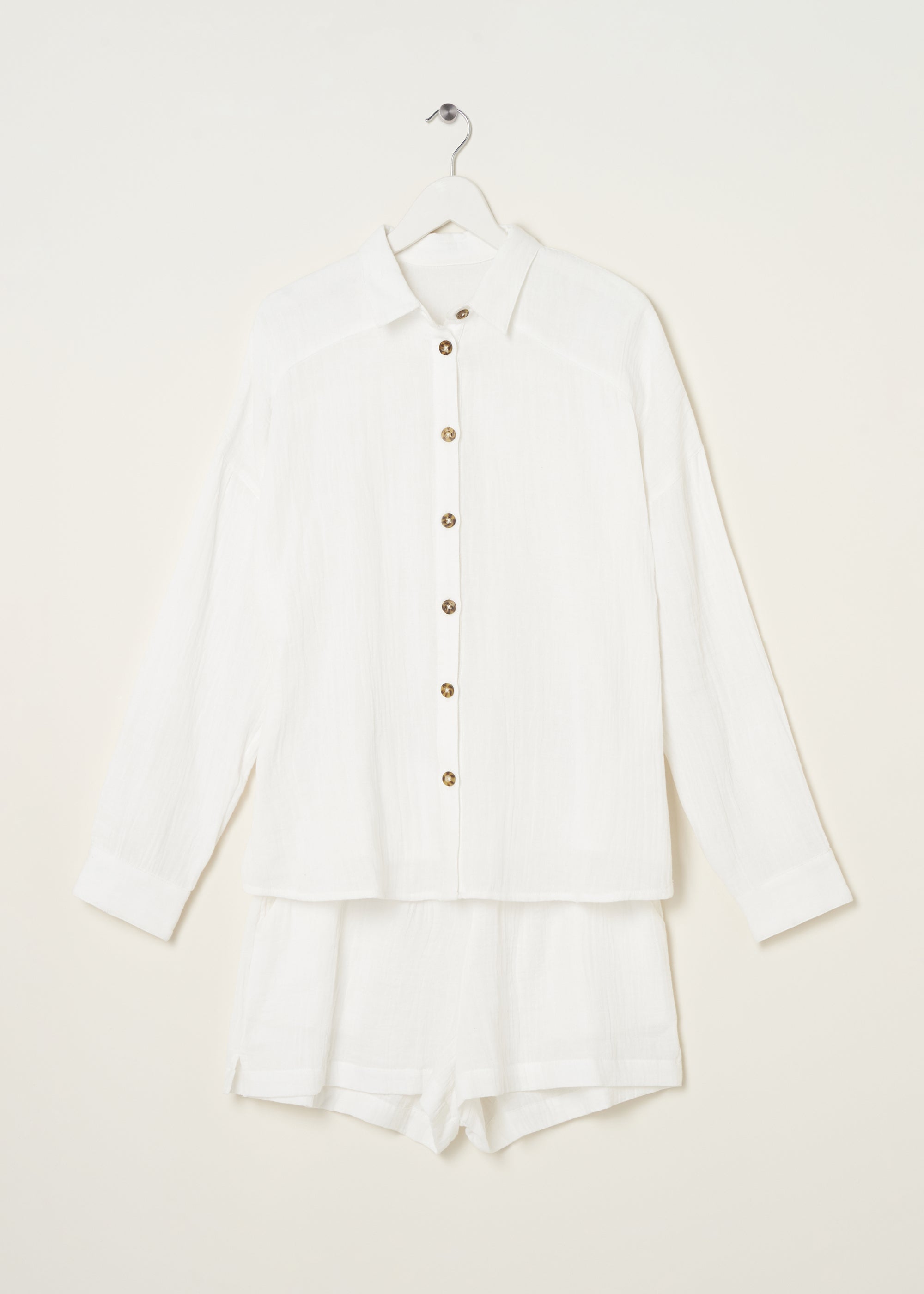 TRULY LIFESTYLE WOMENS WHITE COTTON CHEESECLOTH SHIRT AND SHORT SET ON HANGER