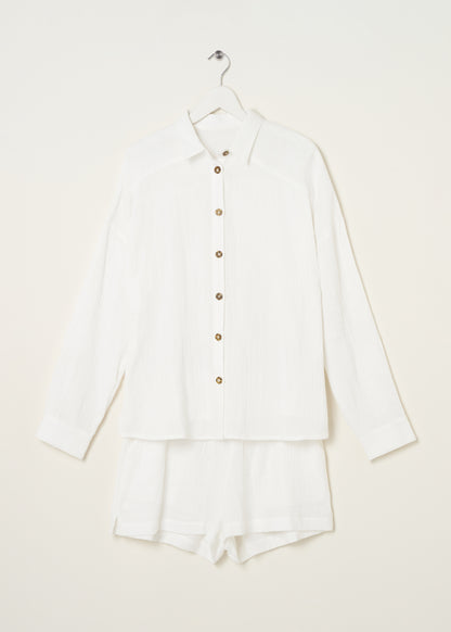 TRULY LIFESTYLE WOMENS WHITE COTTON CHEESECLOTH SHIRT AND SHORT SET ON HANGER