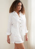 TRULY LIFESTYLE WOMENS WHITE COTTON CHEESECLOTH SHIRT AND SHORT SET ON MODEL