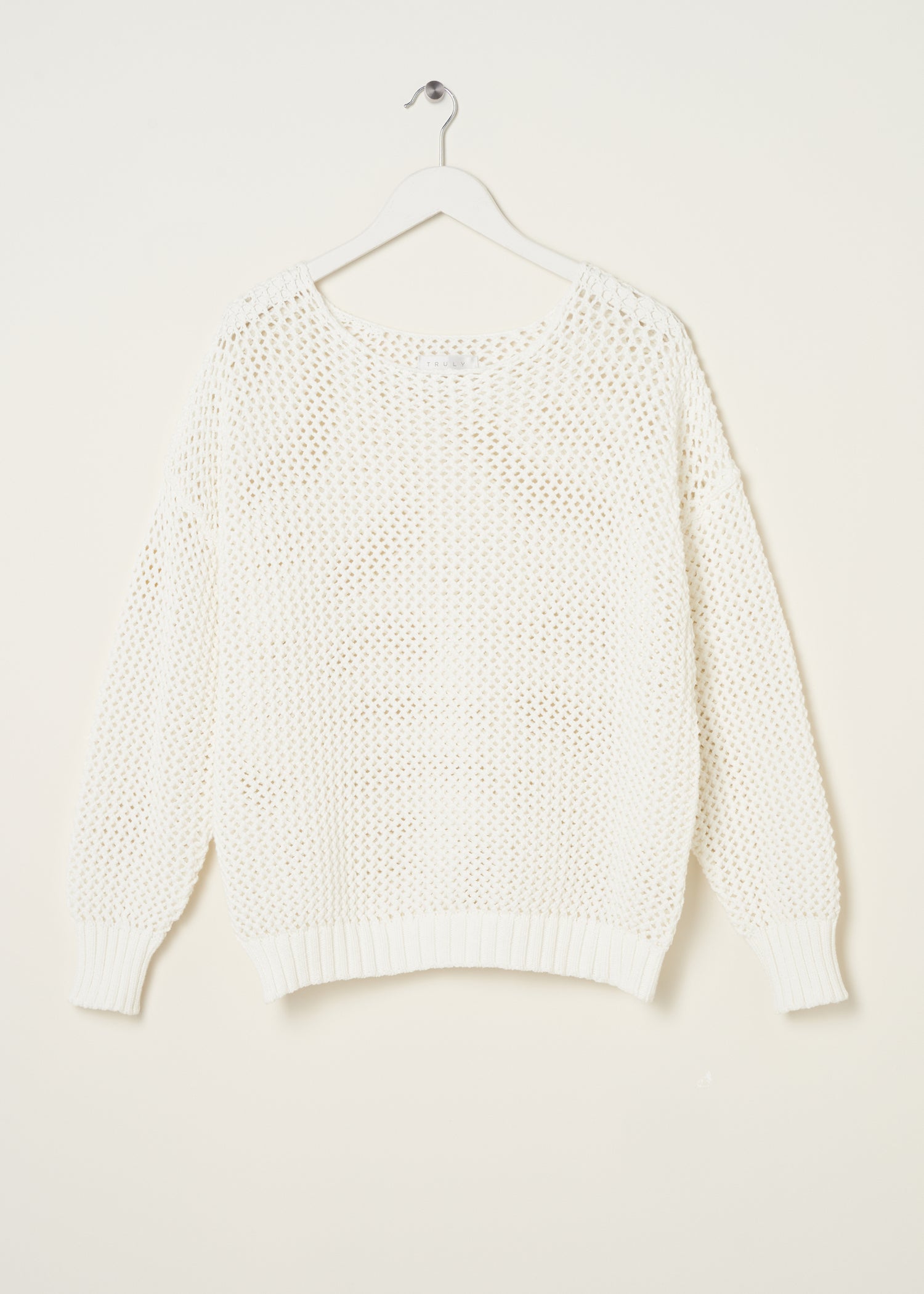 TRULY LIFESTYLE WHITE WOMENS OPEN KNIT JUMPER ON HANGER