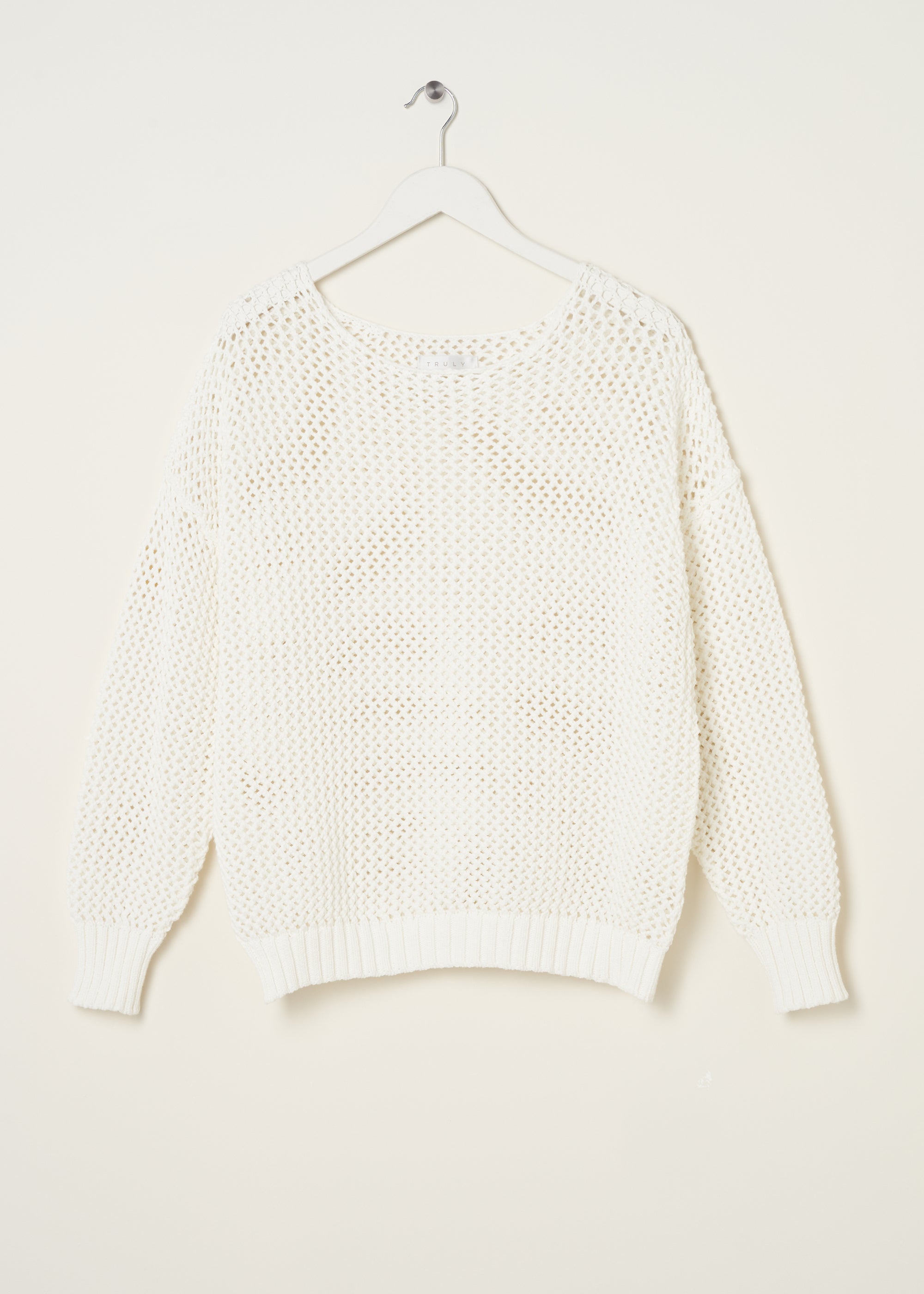 TRULY LIFESTYLE WHITE WOMENS OPEN KNIT JUMPER ON HANGER