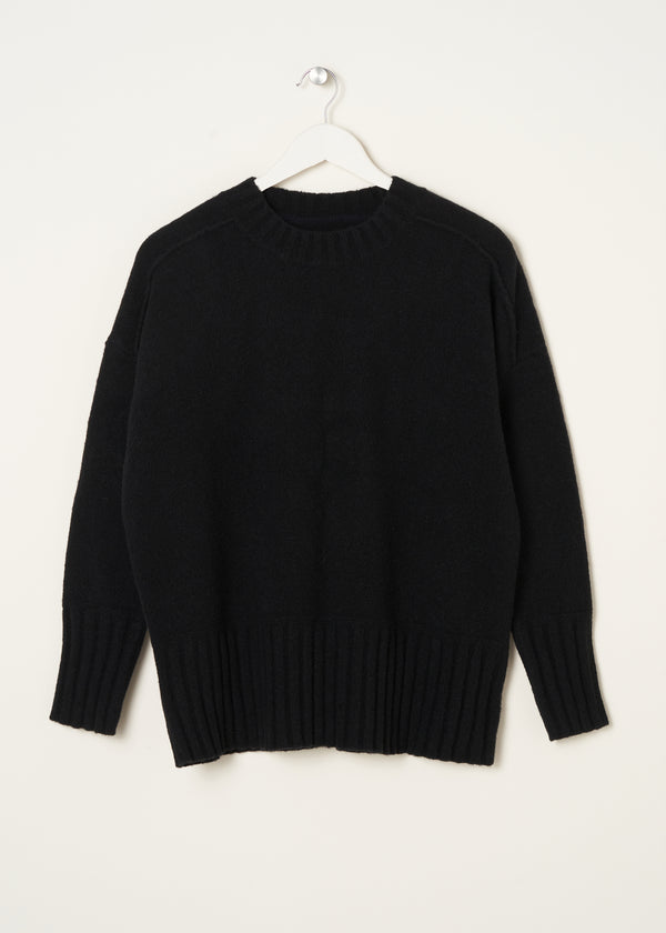 TRULY LIFESTYLE WOMENS BLACK FUNNEL NECK JUMPER WITH RIBBED HEM DETAILING ON HANGER