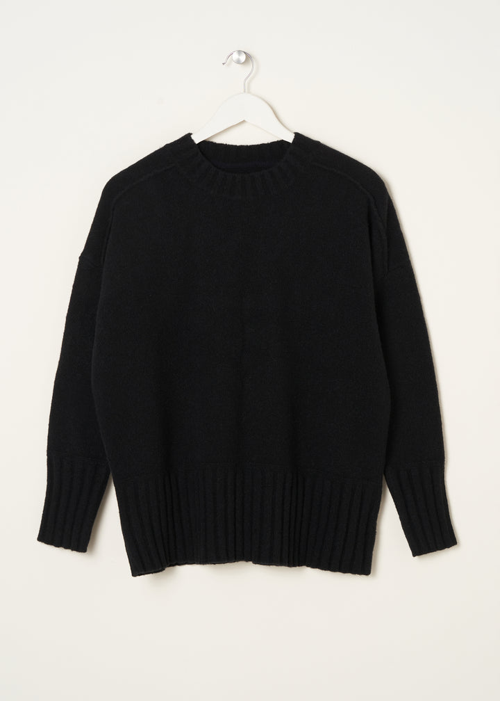 TRULY LIFESTYLE WOMENS BLACK FUNNEL NECK JUMPER WITH RIBBED HEM DETAILING ON HANGER
