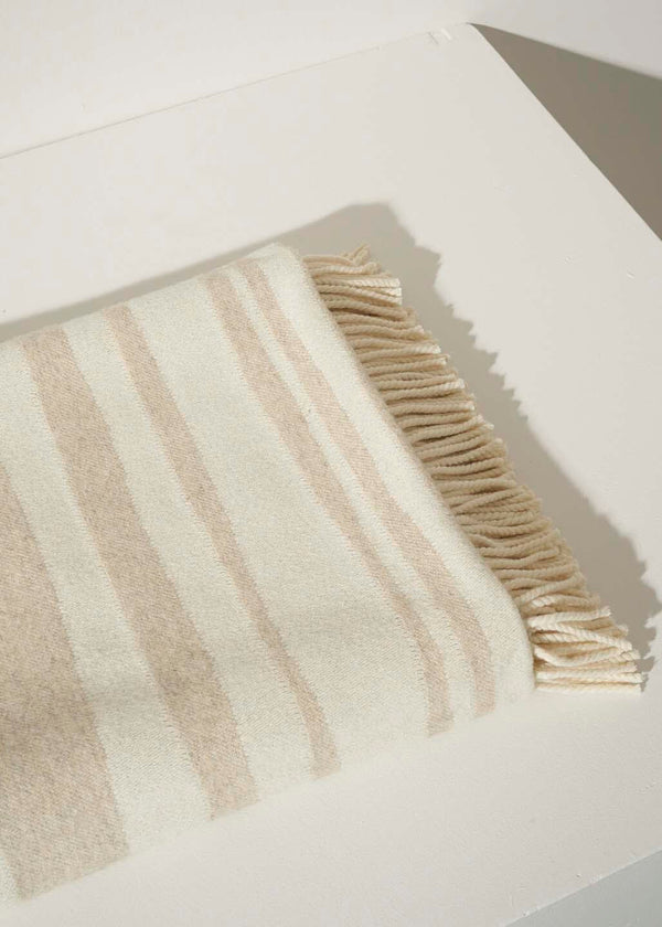 CREAM RECYCLED WOOL BLANKET WITH TASSELS FOLDED | TRULY LIFESTYLE