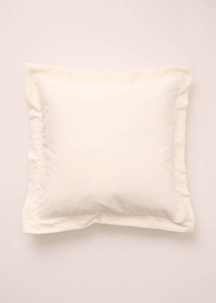 TRULY LIFESTYLE CREAM SQUARE VELVET CUSHION WITH FLANGE EDGING