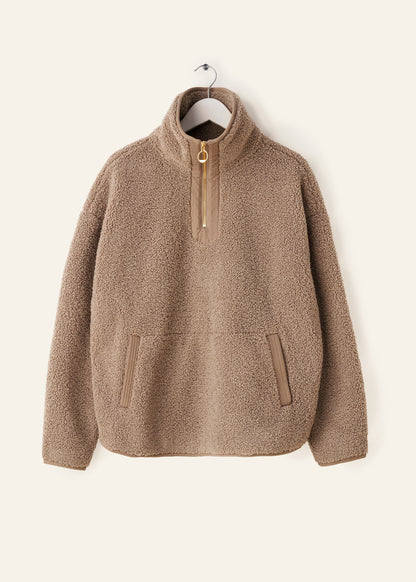 TRULY LIFESTYLE WOMENS OATMEAL BOUCLE QUARTER  ZIP JUMPER ON HANGER