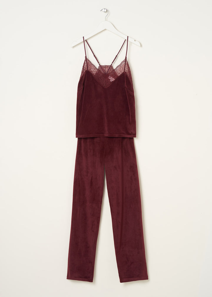 Truly Lifestyle Red Berry Velour Womens Pyjama Set On Hanger