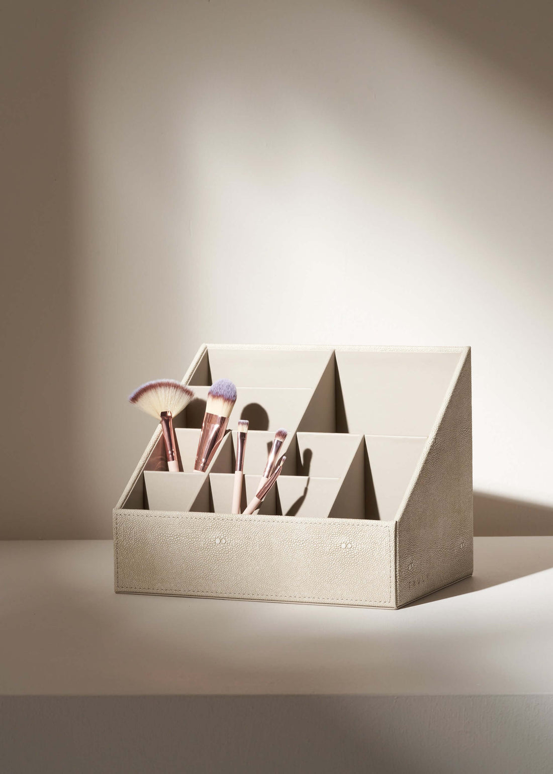 Cream Faux Shagreen Make Up Holder With Make Up Brushes In | Truly Lifestyle