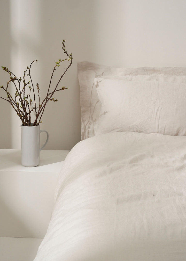 Grey Linen Duvet Cover On Bed with pillowcases| Truly Lifestyle
