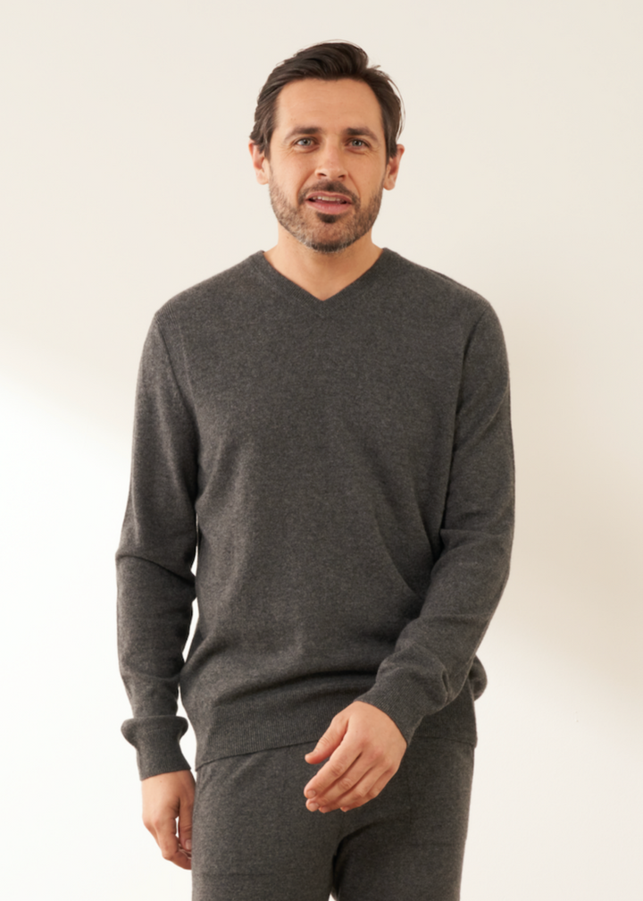 Charcoal Cashmere V Neck Jumper