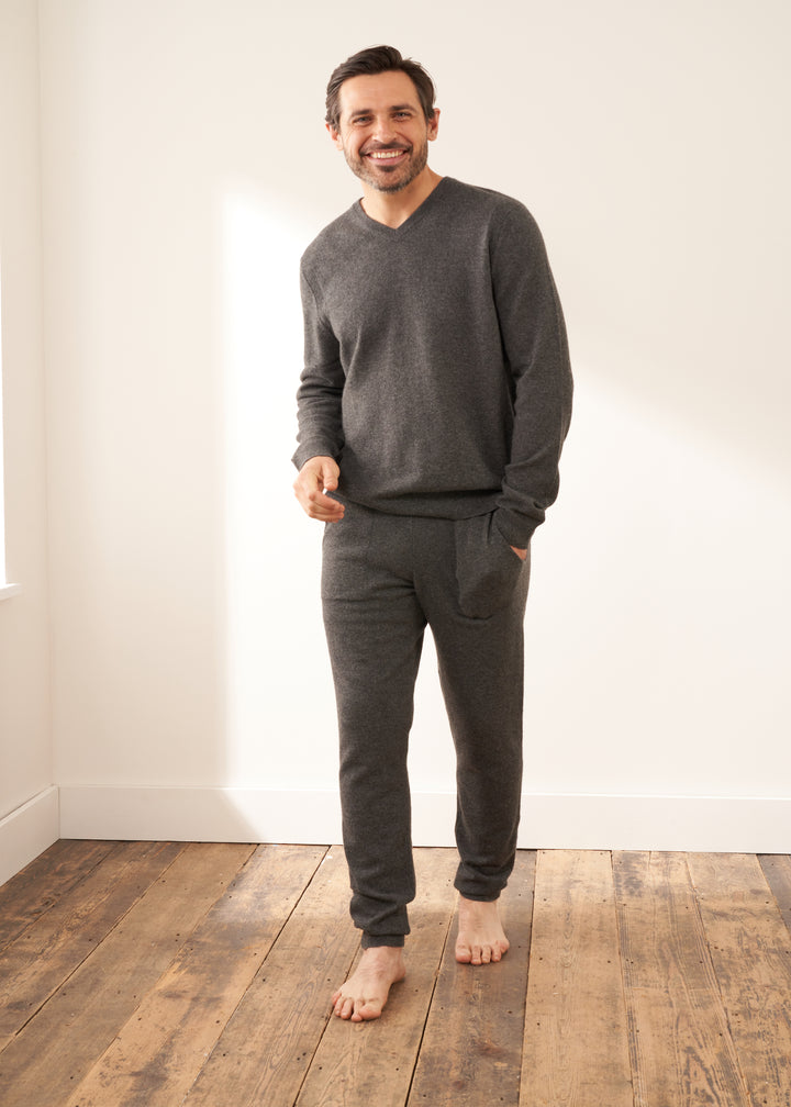 Mens Grey Cashmere Jumper And Joggers On Model | Truly Lifestyle