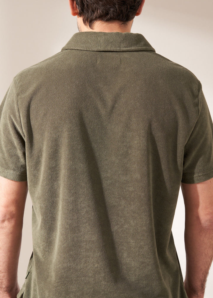 Mens Terry Khaki Green Tshirt On Model From Behind | Truly Lifestyle