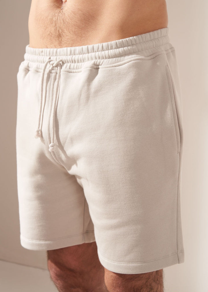Mens Greige Cotton Shorts Close Up | Truly Lifestyle