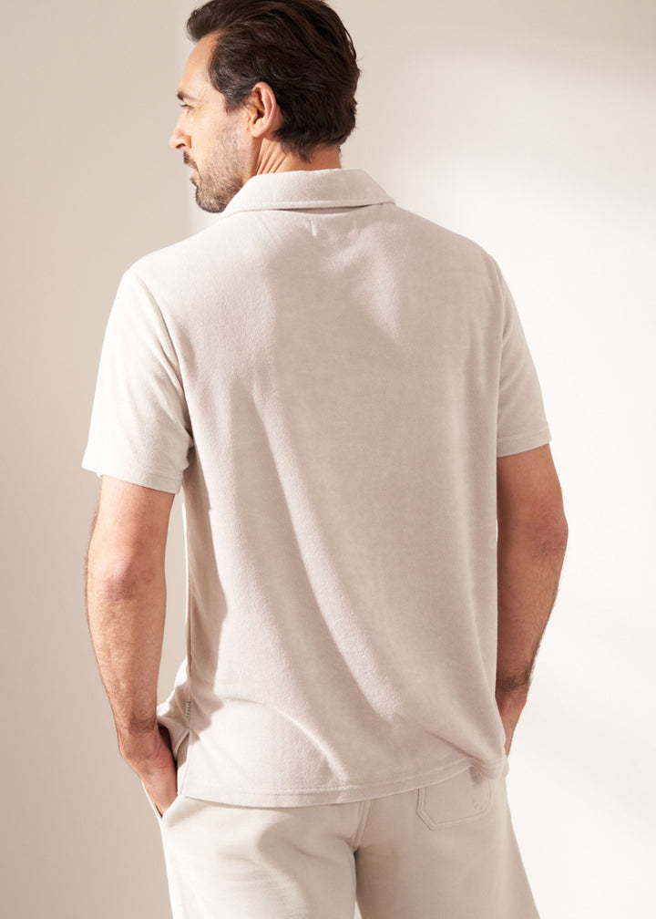 Mens Greige Terry Tshirt On Model From Back | Truly Lifestyle