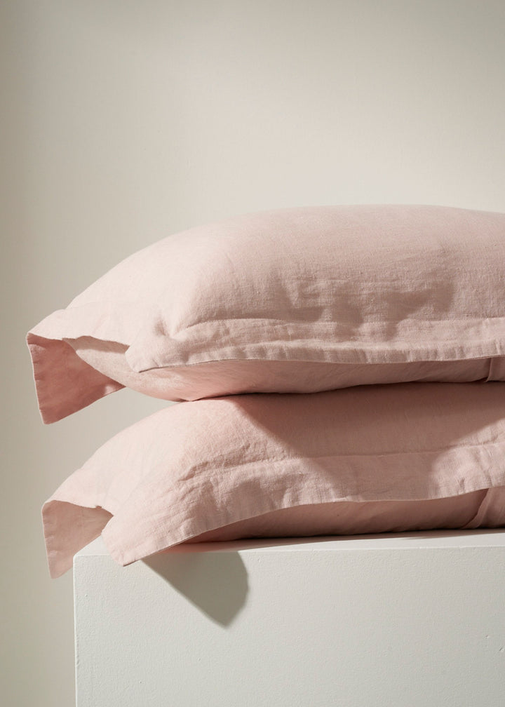 Blush Pink Linen Oxford Pillow Covers On Pillows| Truly Lifestyle