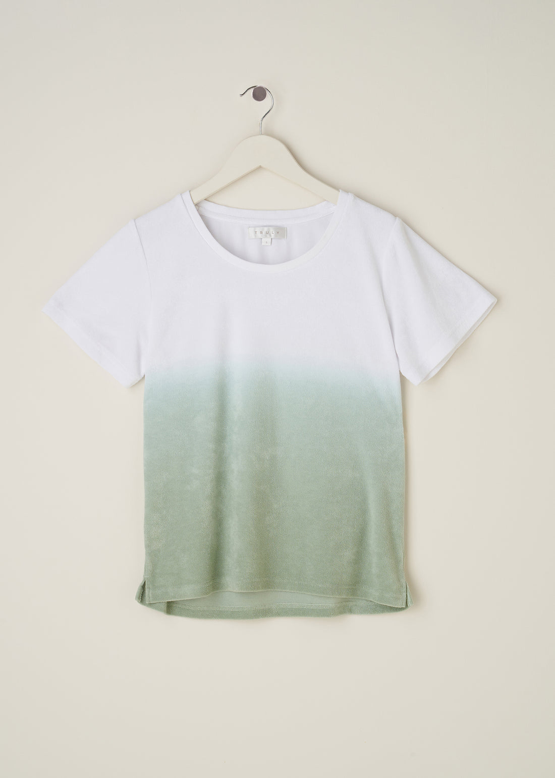 TRULY LIFESTYLE SAGE GREEN WOMENS TERRY OMBRE TSHIRT ON A HANGER