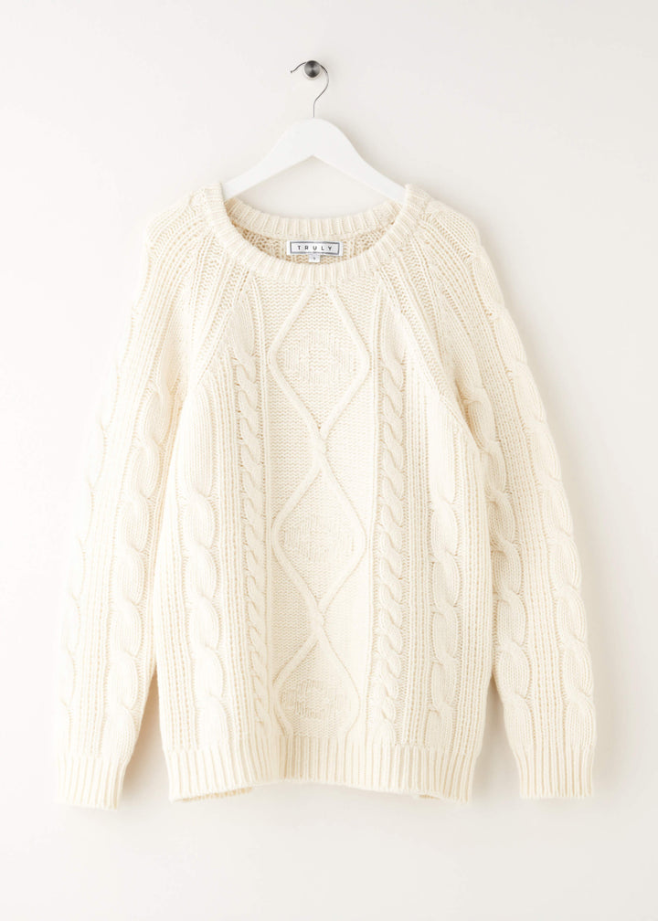 Cream Fishermans Knit Chunky Mens Jumper On Hanger | Truly Lifestyle