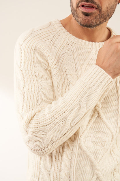 Cream Fishermans Knit Chunky Mens Jumper On Model | Truly Lifestyle