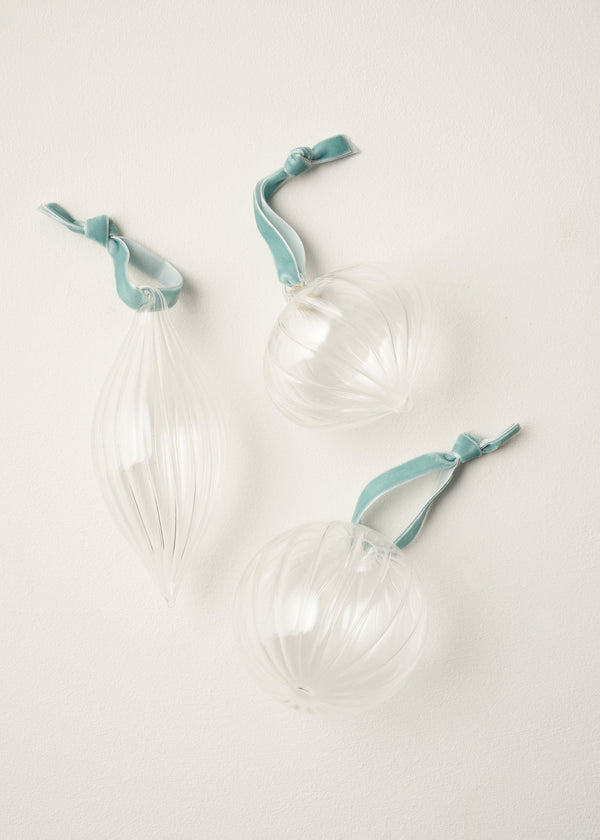 Set Of 3 Clear Glass Baubles