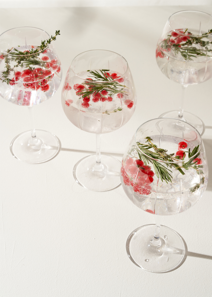 Soho Range Crystal Set of 4 Gin Glasses Filled With Festive Cocktail| Truly Lifestyle