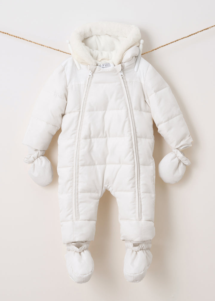 Ivory Baby Snowsuit Hanging With Detachable Feet and Mittens | Truly Lifestyle