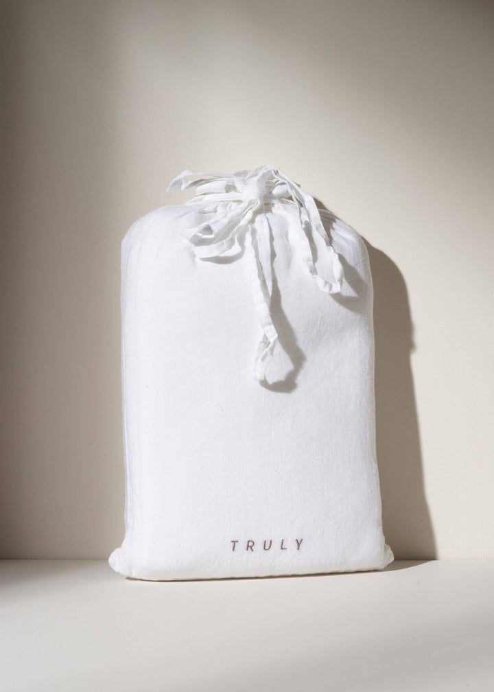 White Linen Table Cloth With Hem In Dust Bag | Truly Lifestyle
