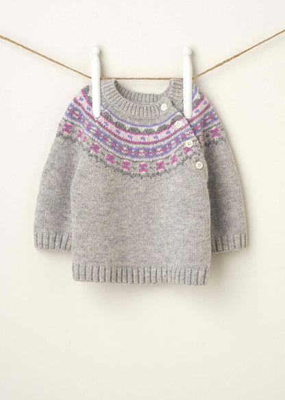 GREY FAIRISLE PRINT BABY JUMPER HANGING UP | TRULY LIFESTYLE