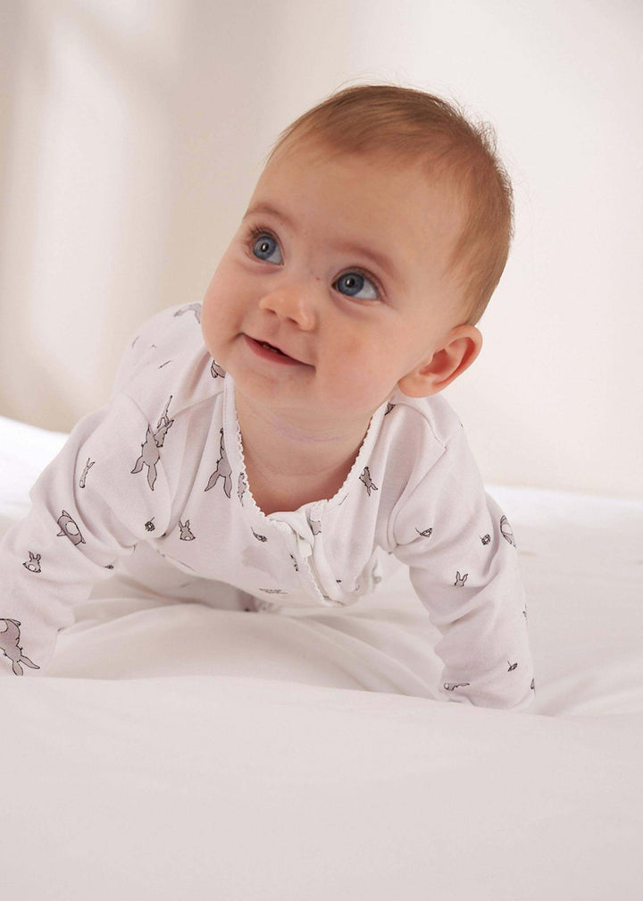 WHITE BABY GROW WITH BUNNY PRINT ON BABY | TRULY LIFESTYLE