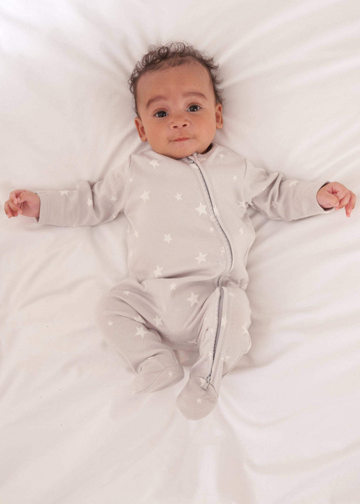 GREY STAR PRINT BABYGROW ON BABY | TRULY LIFESTYLE