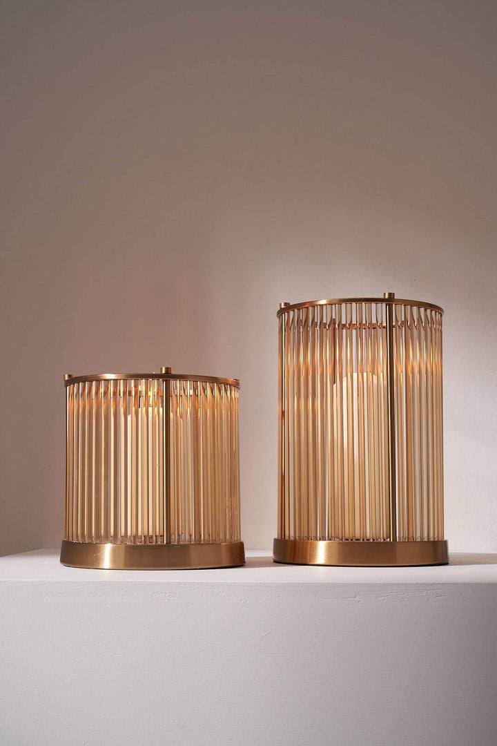 Glass And Brass Medium And Large Hurricane With Candles Lit | Truly Lifestyle