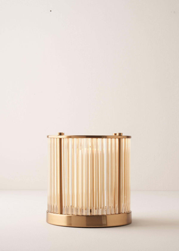Glass And Brass Medium Hiurricane With Candle | Truly Lifestyle