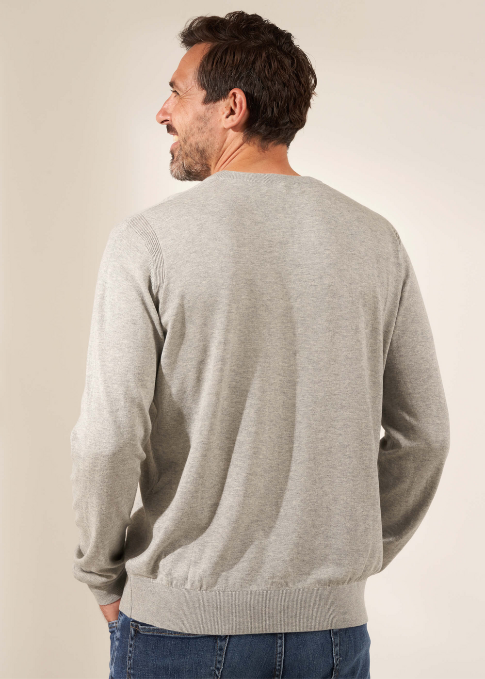 Grey Fine Knit V Neck Jumper