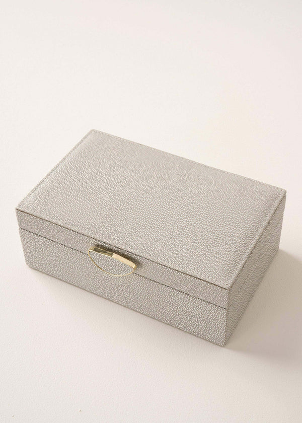 Grey Faux Shagreen Jewellery Box With Gold Handle | Truly Lifestyle