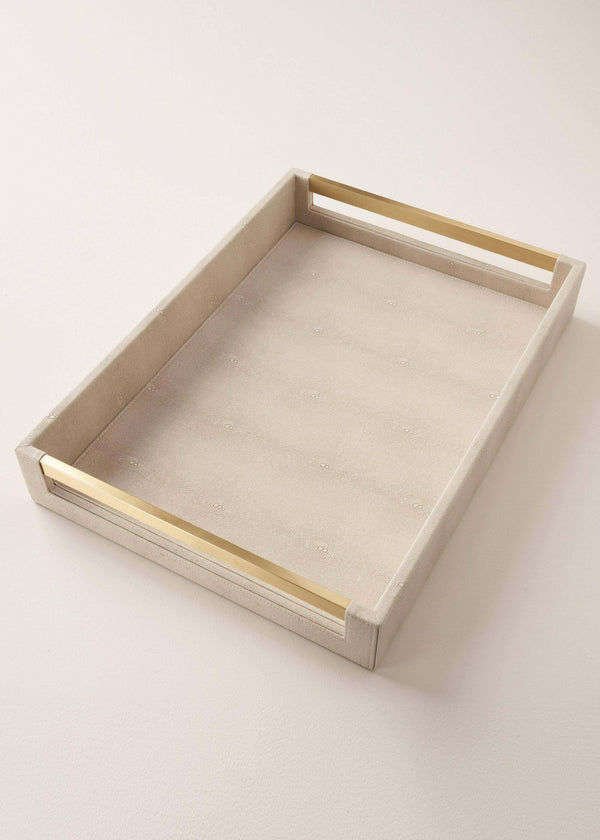 Rectangle Faux Shagreen Tray With Gold Handles | Truly Lifestyle