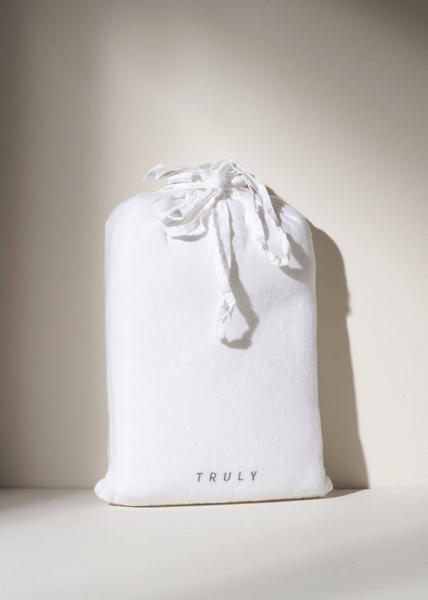 White Linen Ruffle Tablecloth In Dust Bag | Truly Lifestyle