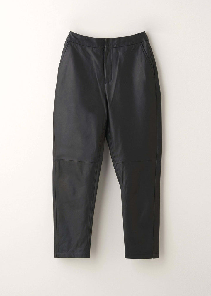 Ladies Black Cropped Leather Trousers Hanging Up | Truly Lifestyle